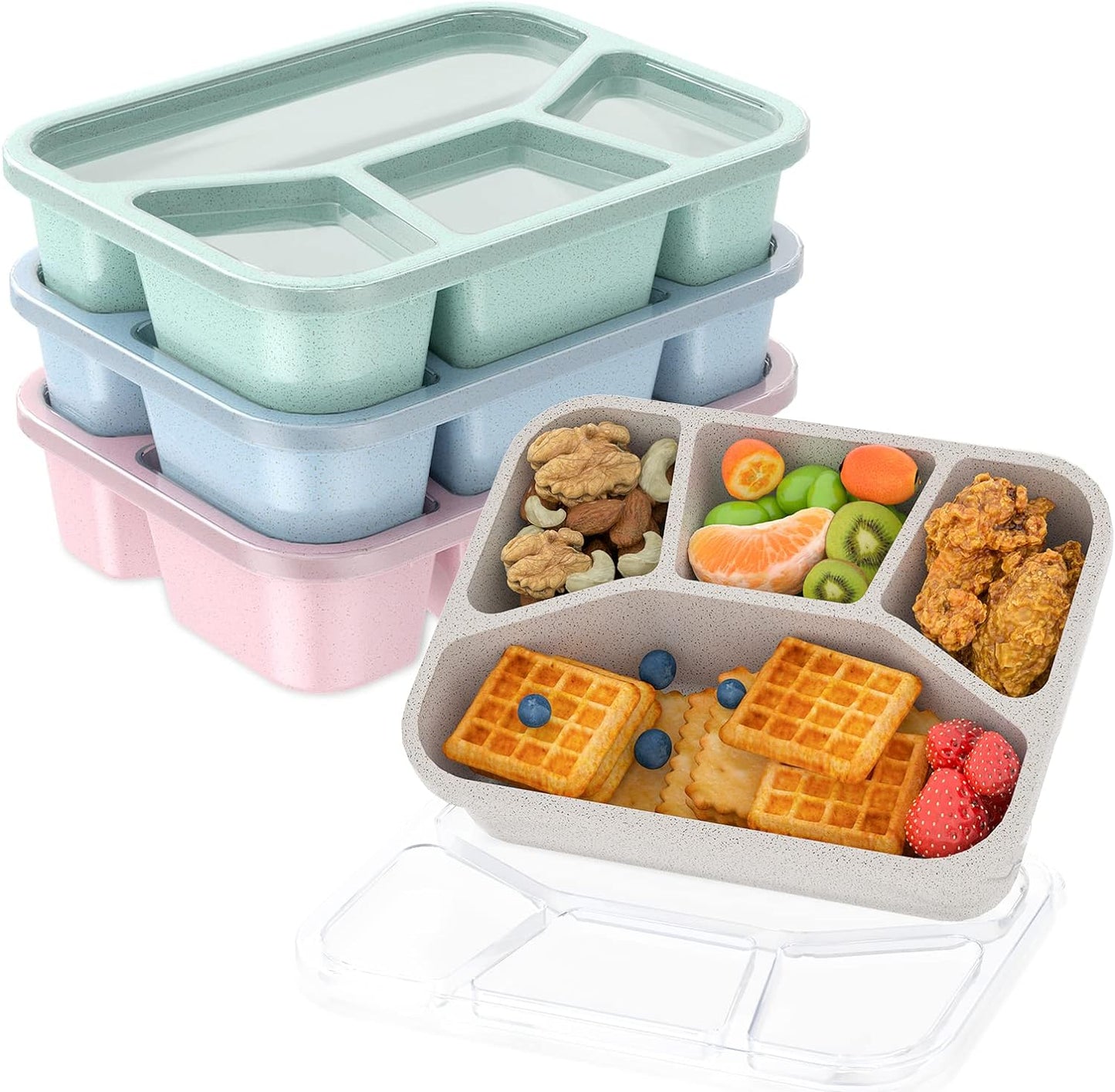 Kurpot Lunch Boxes, 4 Pack Compartment Meal Prep Container with Transparent Cover, Suitable for Work School Travel