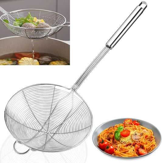 Kurpot Strainer Skimmer, 16.5 Inch Spider Kitchen Cooking Skimmer with Long Handle, Stainless Steel