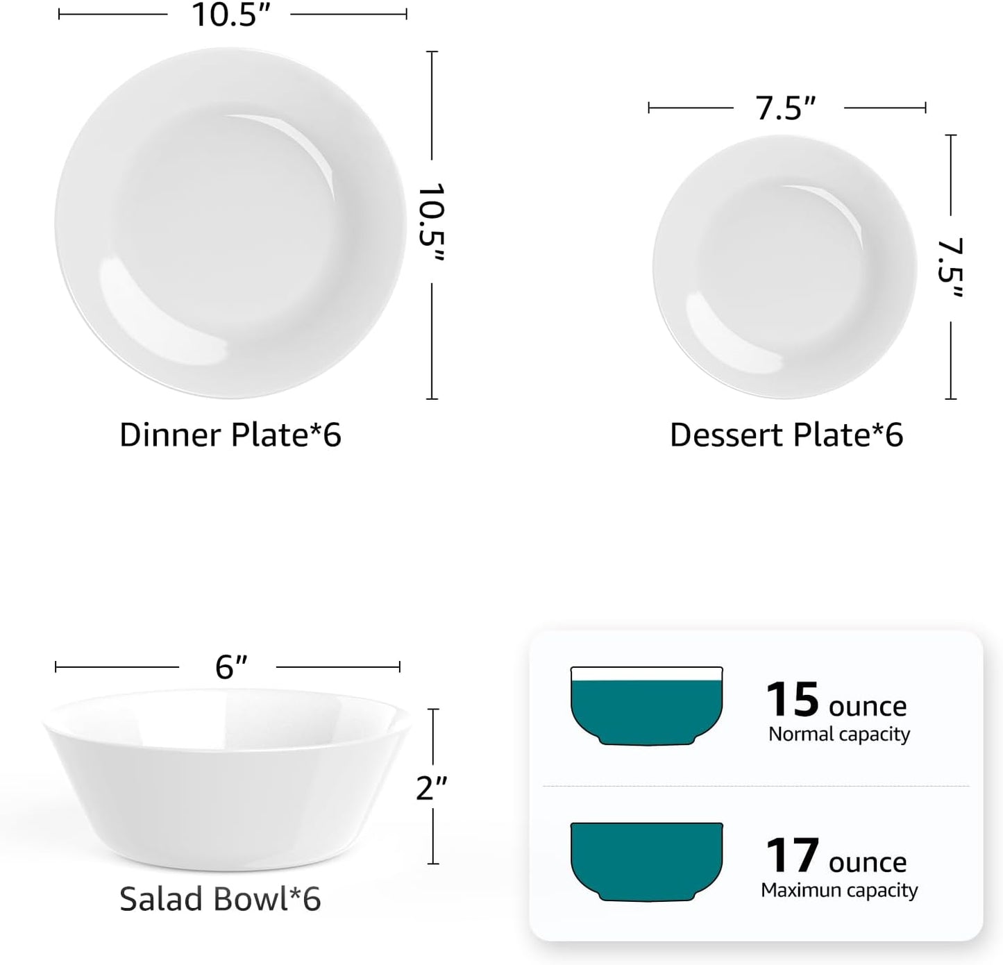 Kurpot Dinnerware Set, 18-PCS Kitchen Dishes Set, Lightweight Glass Plates and Bowls Set, Break and Chip Resistant, Dishwasher and Microwave Safe