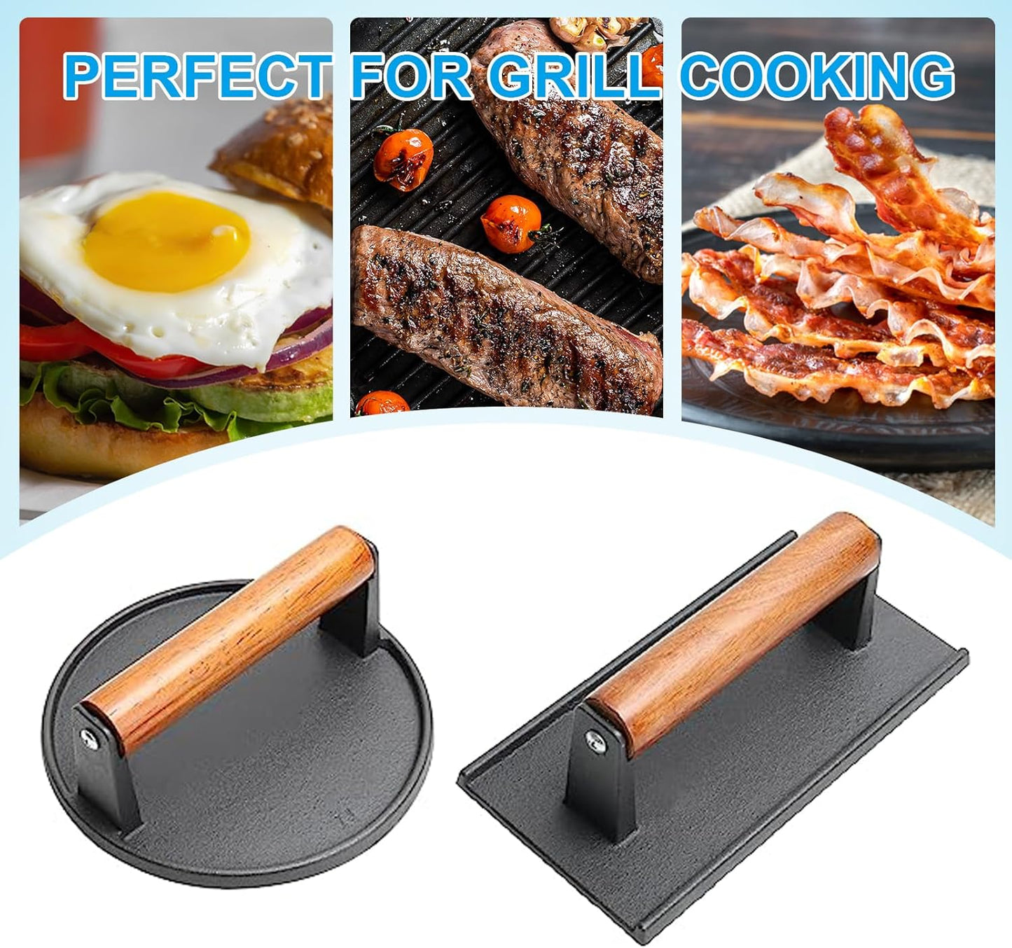 Kurpot Burger Press, Round and Rectangle Grill Presses for Grill Griddle Cooking Bacon Press Meat Steak Press