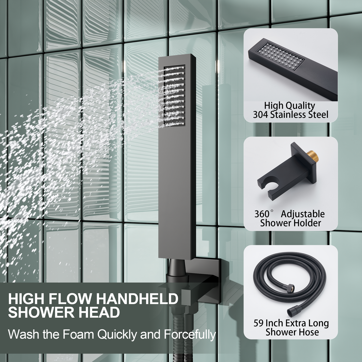 Kurpot Matte Black Shower System, 10" High Pressure Shower Head with Handheld Combo, Wall Mounted Black Shower Faucet Set with Valve, 59'' Long Shower Hose, Shower Trim and 2-IN-1 Diverter