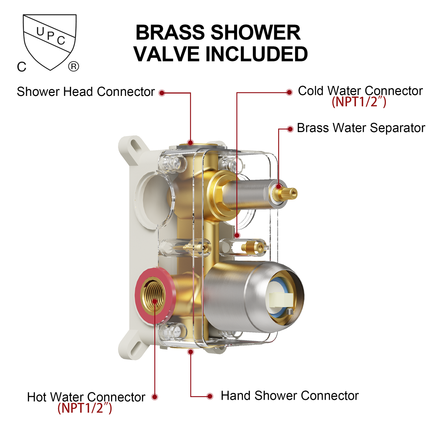 Kurpot Shower System, 10'' High Pressure Brushed Nickel Shower Head with Handheld Combo, Included 59'' Shower Hose, Shower Trim Kit and 2-IN-1 Diverter, Bathroom Shower Faucet Set with Valve