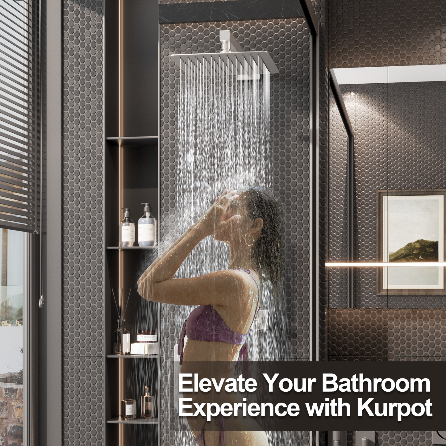 Kurpot Shower System, 10'' High Pressure Brushed Nickel Shower Head with Handheld Combo, Included 59'' Shower Hose, Shower Trim Kit and 2-IN-1 Diverter, Bathroom Shower Faucet Set with Valve